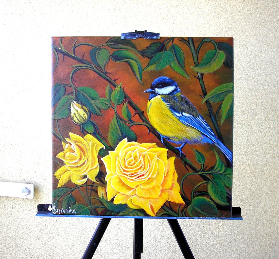 Bird in roses